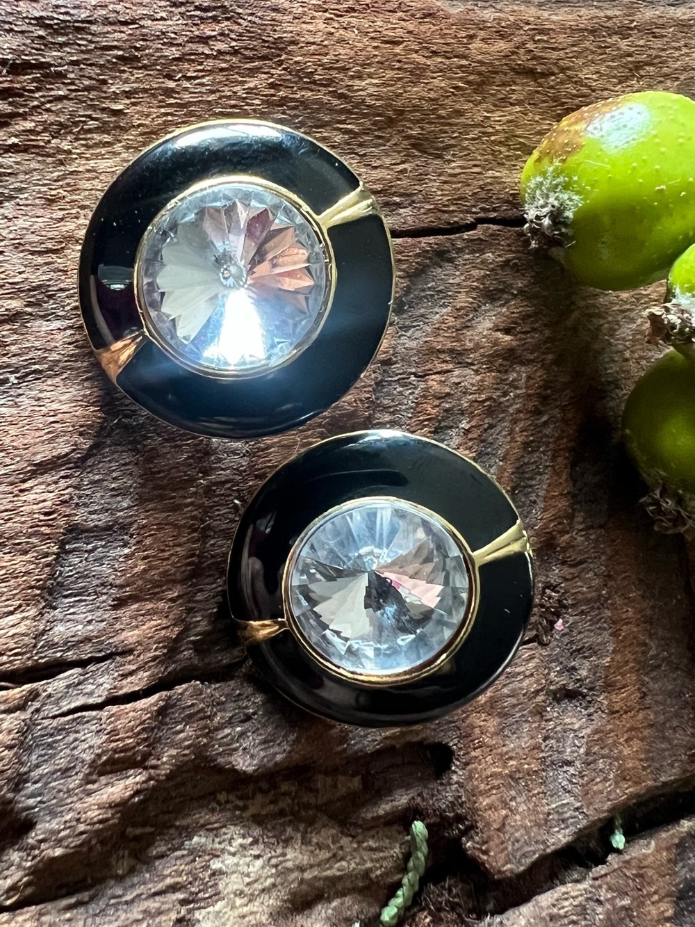 Costume 90’s Rivet Earrings Black Gold Crystal Button Earrings Punch In